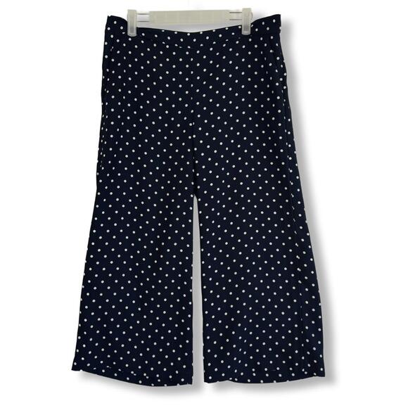 Banana Republic Navy Blue White Dots Wide‎ Leg Elastic Waist Pants Sz M W 192 - Picture 1 of 10